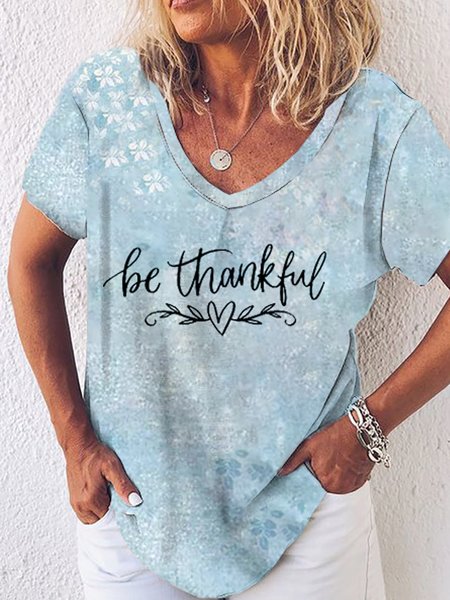 

Casual Floral Letter Printed Loosen Cotton Blends V Neck Off Shoulder Shirts & Tops, Flower, T-Shirts