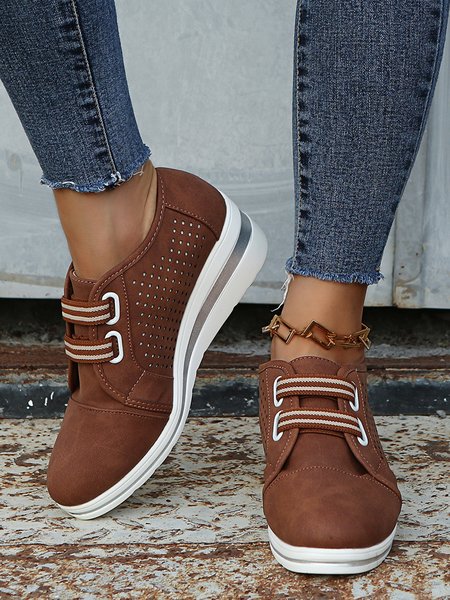 

Breathable Wedge Casual Sneakers, Brown, Athletic & Casual Shoes