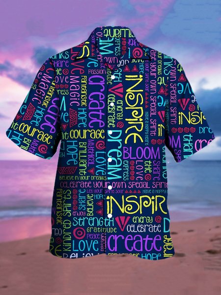 

Mens Easter Letter Print Casual Breathable Short Sleeve Hawaiian Shirts, Blue, Men's Floral shirt