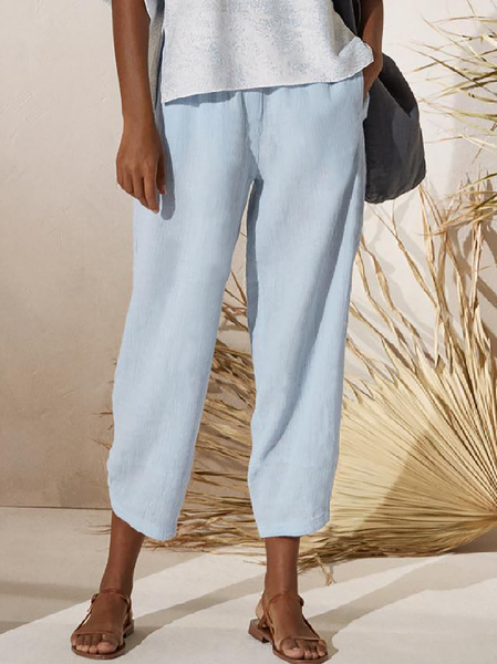 

Linen Plus Size Plain Casual Pants, Blue, Pants