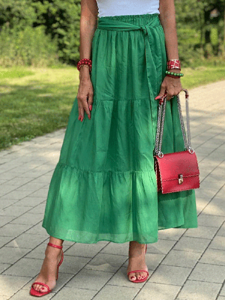 

Cotton and Linen Casual Strap Patchwork Long Skirt, Aqua, Skirts
