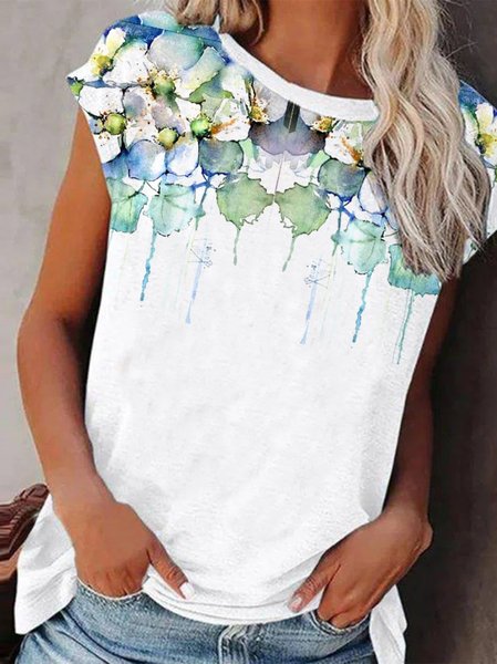 

Floral Crew Neck Loosen Shirts & Tops, White, T-Shirts