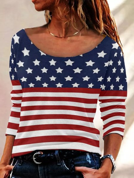 

American Flag Print Casual Long sleeve Top, As picture, Long sleeves
