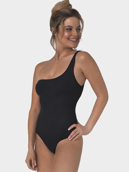 One-shoulder One-shoulder Sexy One-piece Swimsuit Plus Size, Black, Swimwear