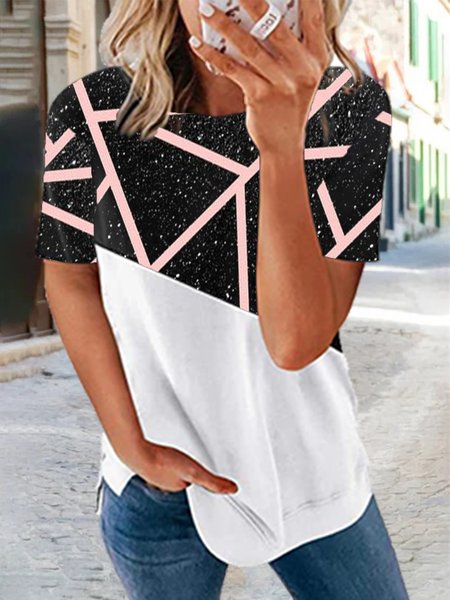 Cotton Blends Geometric Shirts & Tops, Multicolor, T-Shirts
