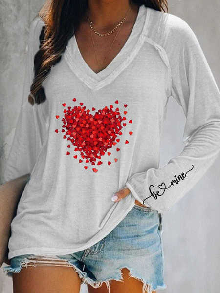 

V Neck Casual Geometric Long sleeve tops, White, Long sleeve tops