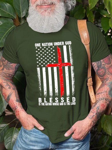 

One Nation Under God Short Sleeve Casual Short sleeve T-shirt, Army green, T-shirts