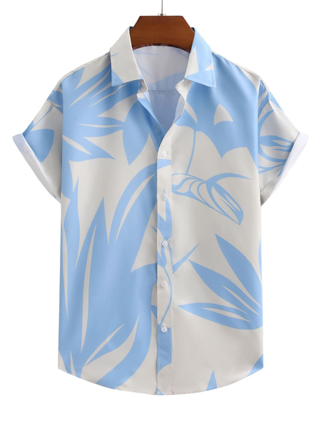 

Recreational Style Of Abstract leaves Men's Short Sleeve Shirts, Lightblue, Shirts ＆ Blouse