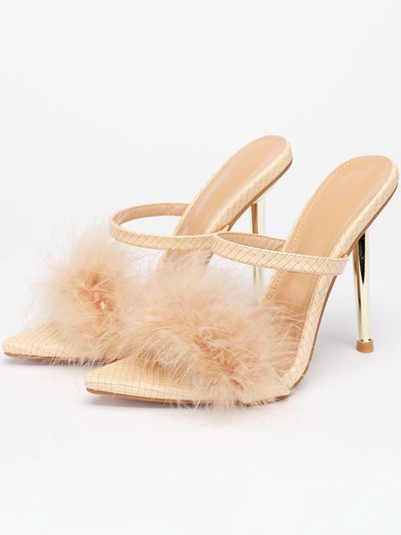 

Ladies Feather Sexy Nightclub Party Stilettos, Apricot, Shoes