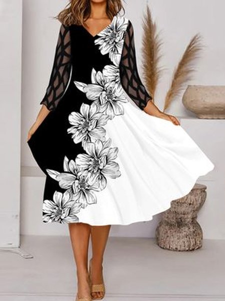 

Vacation Loosen V Neck Color Block Dresses, Black, Midi Dresses