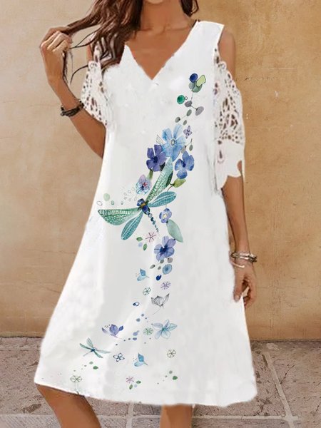 

Dragonfly Vacation V Neck Loosen Dresses, Multicolor, Mini Dresses