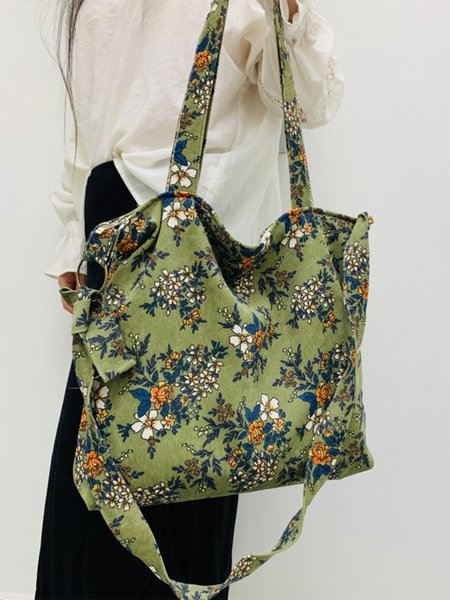 

JFN Corduroy Flower Vintage Zip One Shoulder Crossbody Bag, Green, Women's Bags
