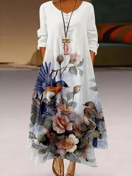 

Loosen Vacation Crew Neck Dresses, White, Maxi Dresses