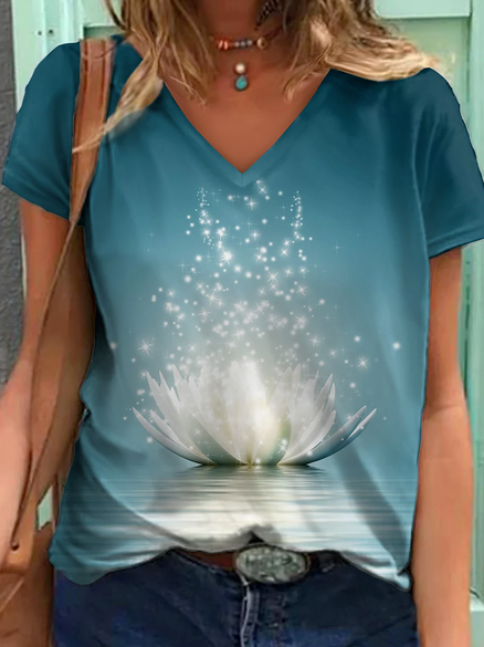 

Cotton Blends Crew Neck Floral Shirts & Tops, Blue, T-Shirts