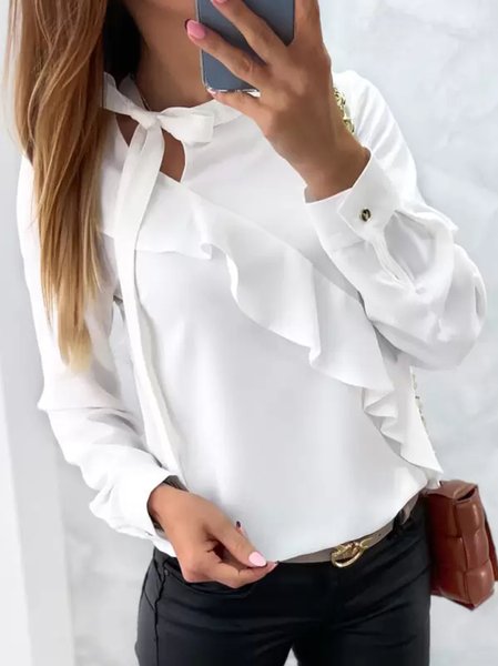 

Casual Knot Front Binding Long sleeve tops, White, Long sleeve tops