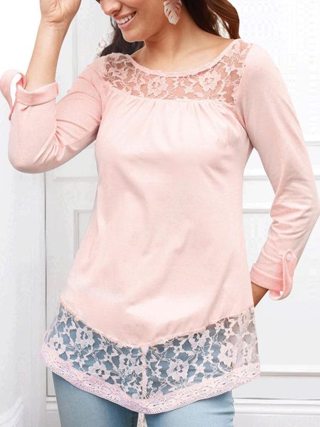 

Lace spring new women's tops, Pink, Tunics