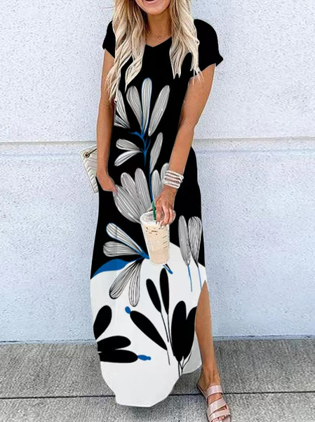 

Floral Loosen Vacation Dresses, Black, Dresses