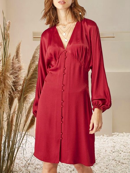 

Red Party Fit Waist Dress Long Sleeve A Swing Dress, Crimson, Dresses
