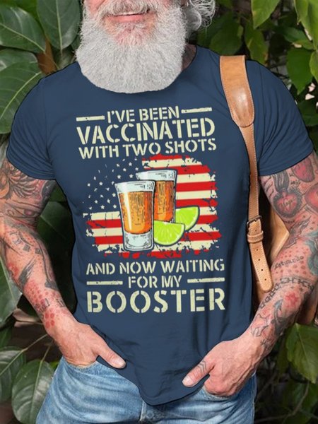 

I've Been Vaccinated Two Shots Tequila Print Men Short Sleeve Casual Crew Neck Short sleeve T-shirt, Navy blue, T-shirts