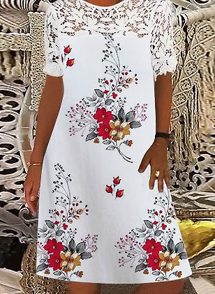 

Vacation Floral Regular Fit Dresses, White, Dresses