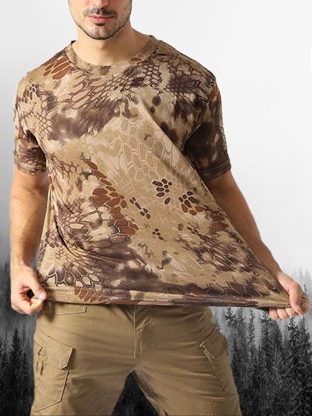 

Outdoor Quick Dry Breathable Camouflage Round Neck Short Sleeve Tee Men's, Brown, T-shirt