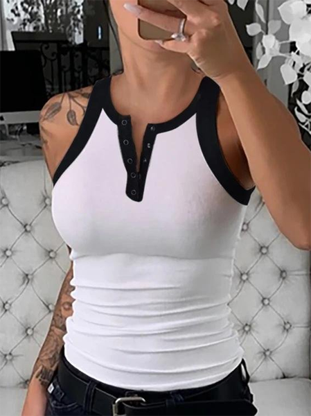 

Casual Color Block V Neck Knit Tank, White, Tank Top