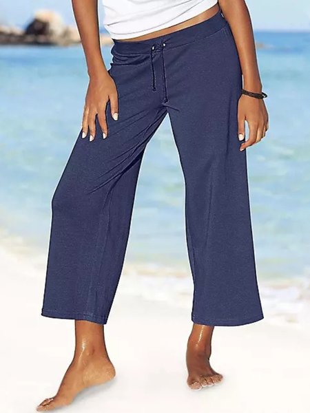 

Casual Plus Size Wide Leg Ninth Pants, Blue, Pants