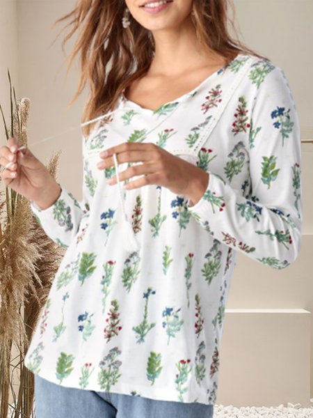 

Notched Vacation Regular Fit Long sleeve tops, White, Blouses & Shirts