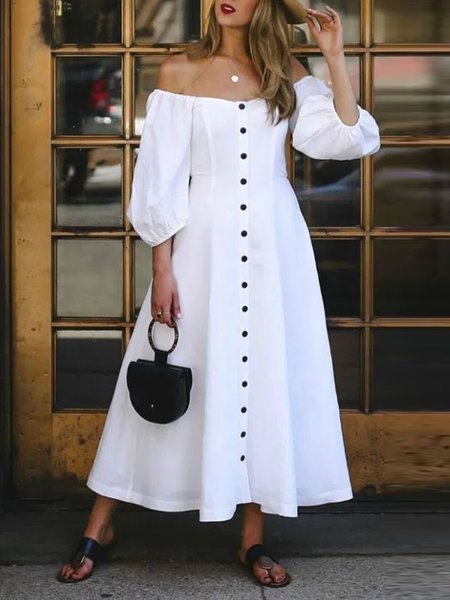 

Spring New Ladies Long Sleeve Dress, White, Boho dresses