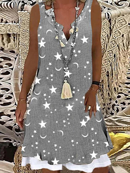 

Casual V Neck Star Printing Dresses, Gray, Dresses