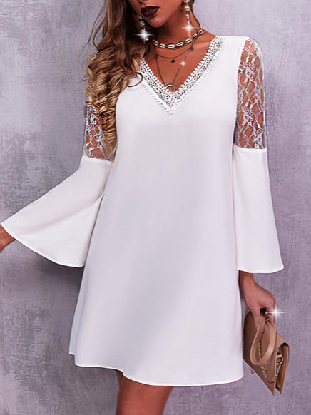 

Lace Vacation Regular Fit Long sleeve Woven Dress, White, Formal Dresses