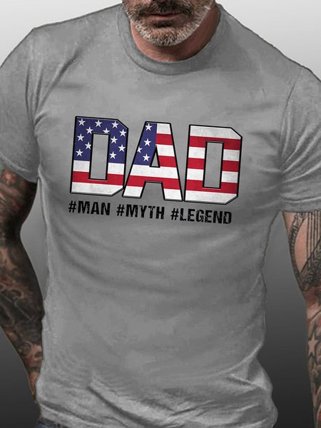 

Dad Print Casual Crew Neck Short sleeve T-shirt, Light gray, T-shirts