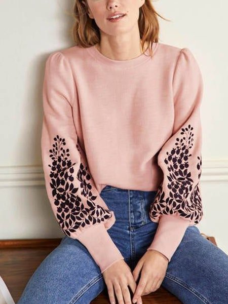 

Floral Print Spring New Women's Long Sleeve Sweater, Pink, Sweaters