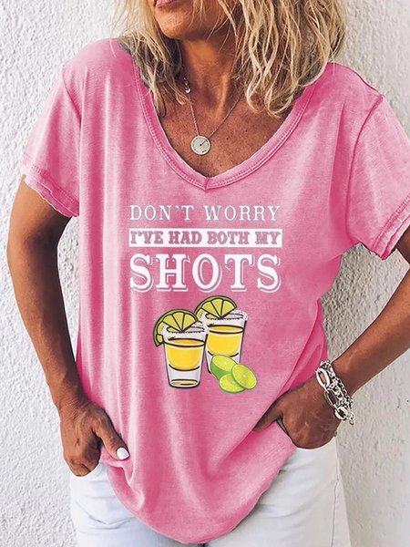 

Don't Worry I've Had Both My Shots Print Women's T-Shirt, Pink, T-shirts