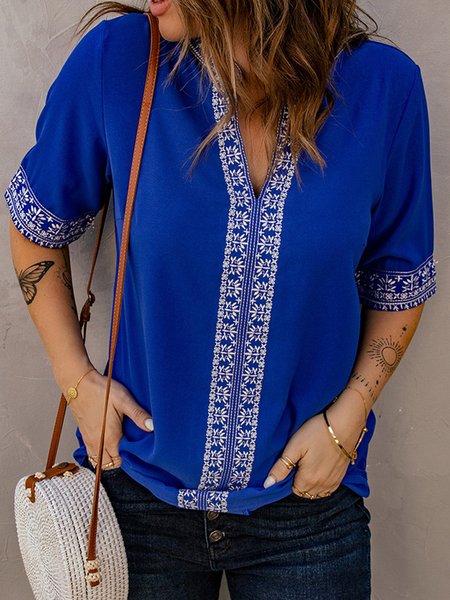 

Holiday Casual Blue Lace V Neck Half Sleeve Shirts, Blouses & Shirts