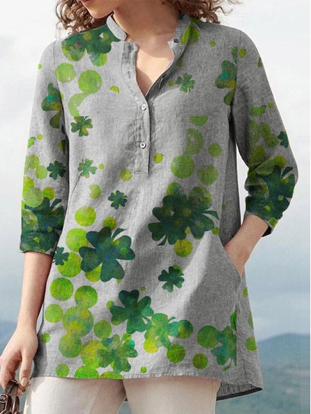 

Loosen Leaves Half Sleeve Mid Sleeve Blouse, Gray, Blouses & Shirts