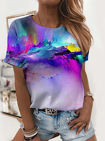 

Casual Ombre Crew Neck Shirts & Tops, Multicolor, T-Shirts
