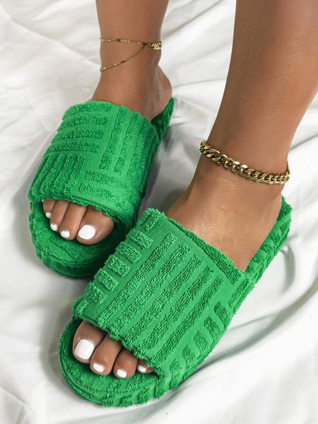 Women's Green Terry Cloth Statement Platform Slipper, Slippers