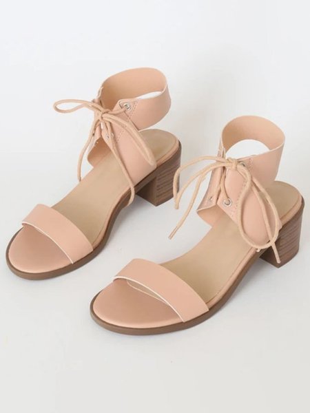 

Women's Strap Up Chunky Heel Sandals, Apricot, Sandals
