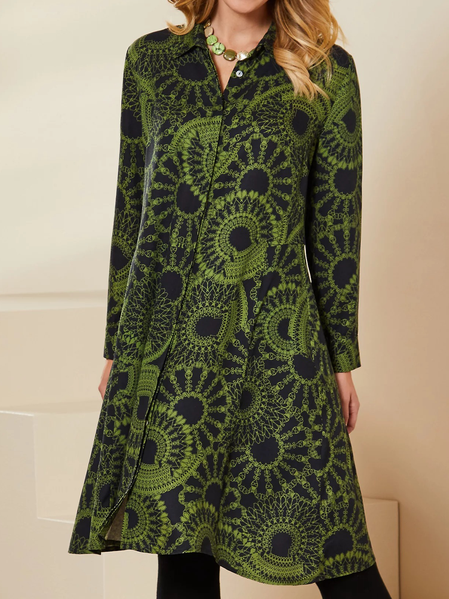 

Boho Paisley Loosen Long sleeve Woven Dress, Deep green, Mini Dresses