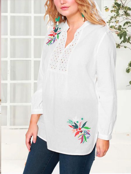 

Floral print spring new women's top, White, Long sleeve tops