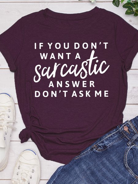 

Funny Sarcastic Letter Casual Short sleeve tops, Wine red, T-shirts