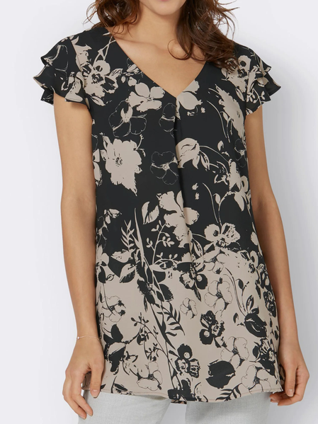 

Loosen V Neck Floral Shirts & Tops, Black, Tops