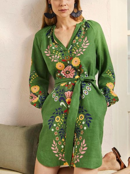 

Floral Regular Fit Vacation Short sleeve Woven Dress, Green, Floral Dresses