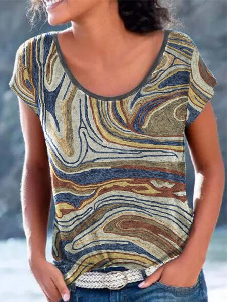 

Casual Geometric Regular Fit Short sleeve tops, Blue, Tops