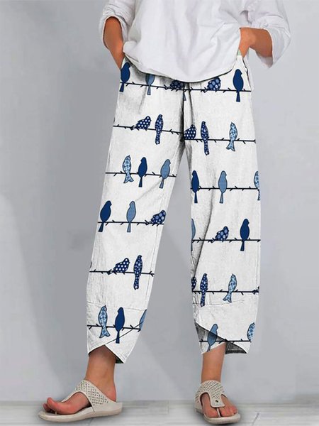 

Pockets Loosen Pants, White, Pants