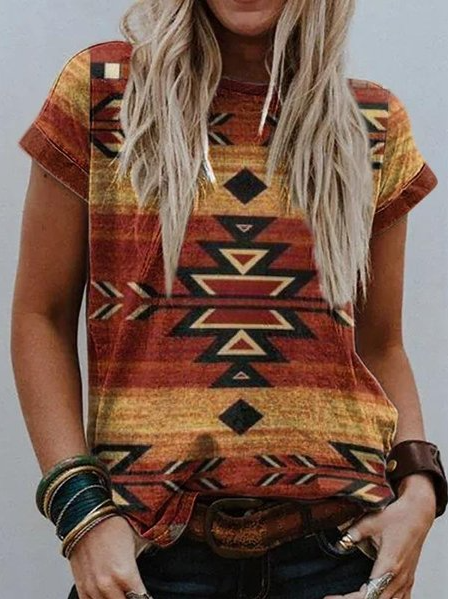 

Round Neck Regular Fit Geometric Shirts & Tops, Multicolor, T-Shirts