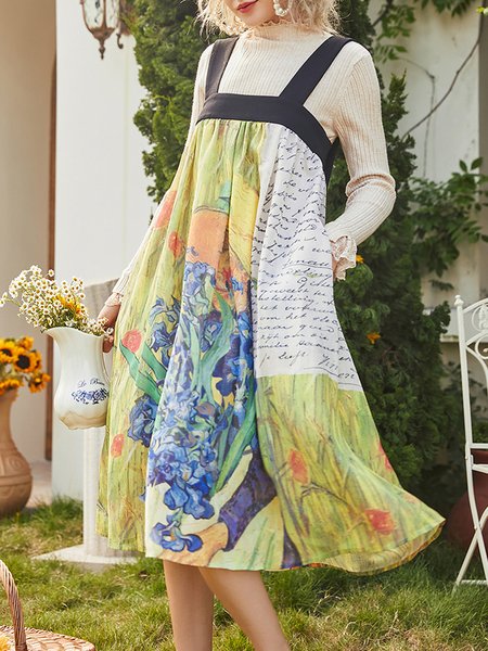 

Square Neck Loosen Casual Short sleeve Woven Dress, Multicolor, Dresses
