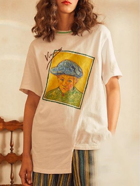 

Irregular Craftsmanship Short Sleeve T-shirt, White, T-Shirts