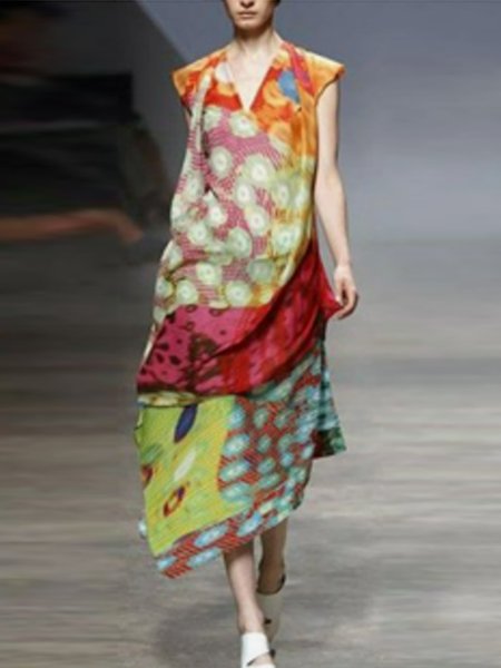 

Floral Loosen Casual Short sleeve Woven Dress, Multicolor, Dresses